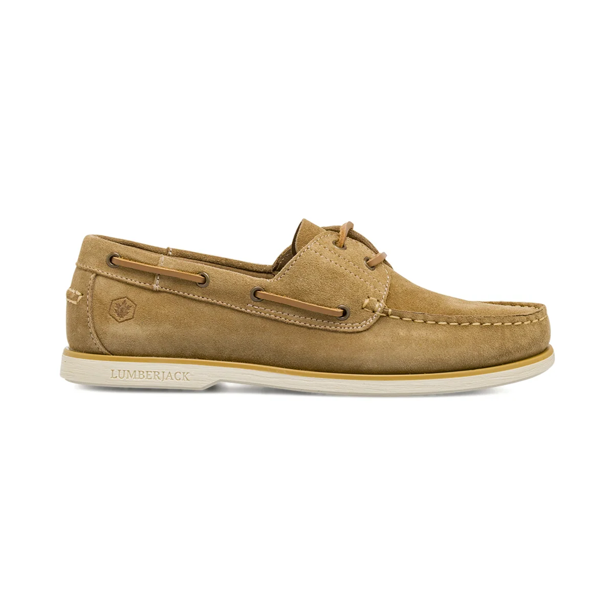 Scarpe da barca Beige Uomo con lacci ed effetto scamosciato Lumberjack