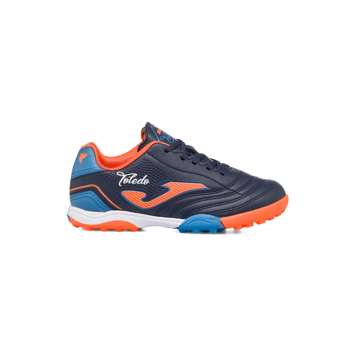 Scarpe da calcetto blu scuro da bambino con dettagli arancioni Joma Toledo Jr