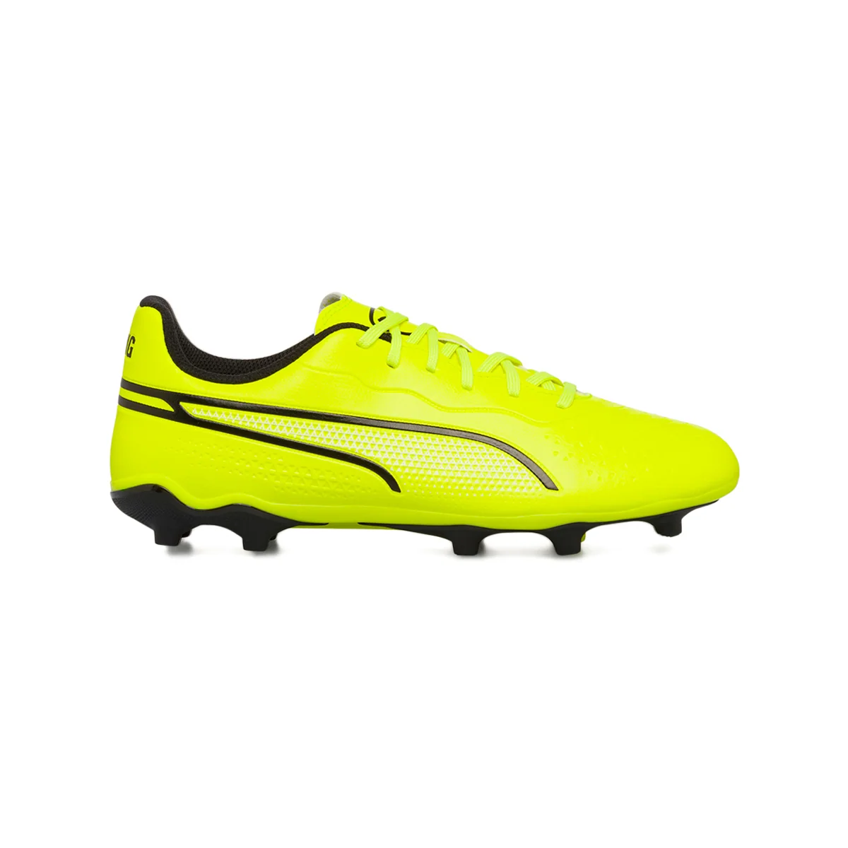 Scarpe da calcio per terreni duri da ragazzo gialle con dettagli neri Puma King Match FG/AG Jr
