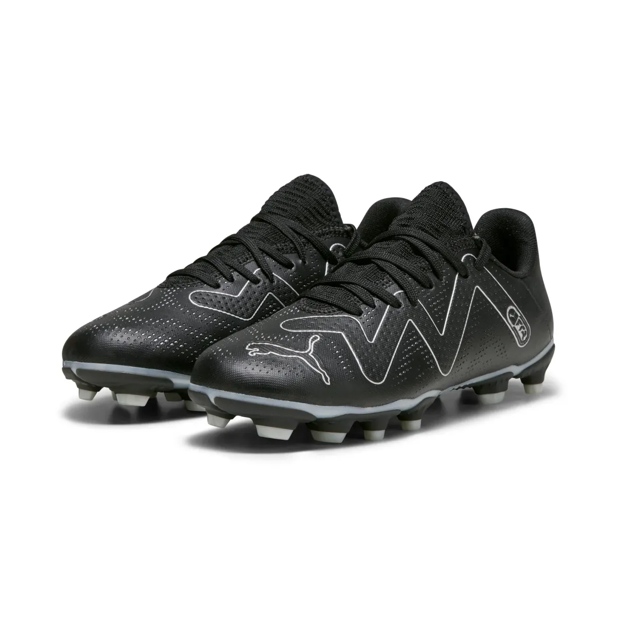 Scarpe da calcio per terreni duri nere da ragazzo con dettagli bianchi Puma Future Play FG/AG Jr
