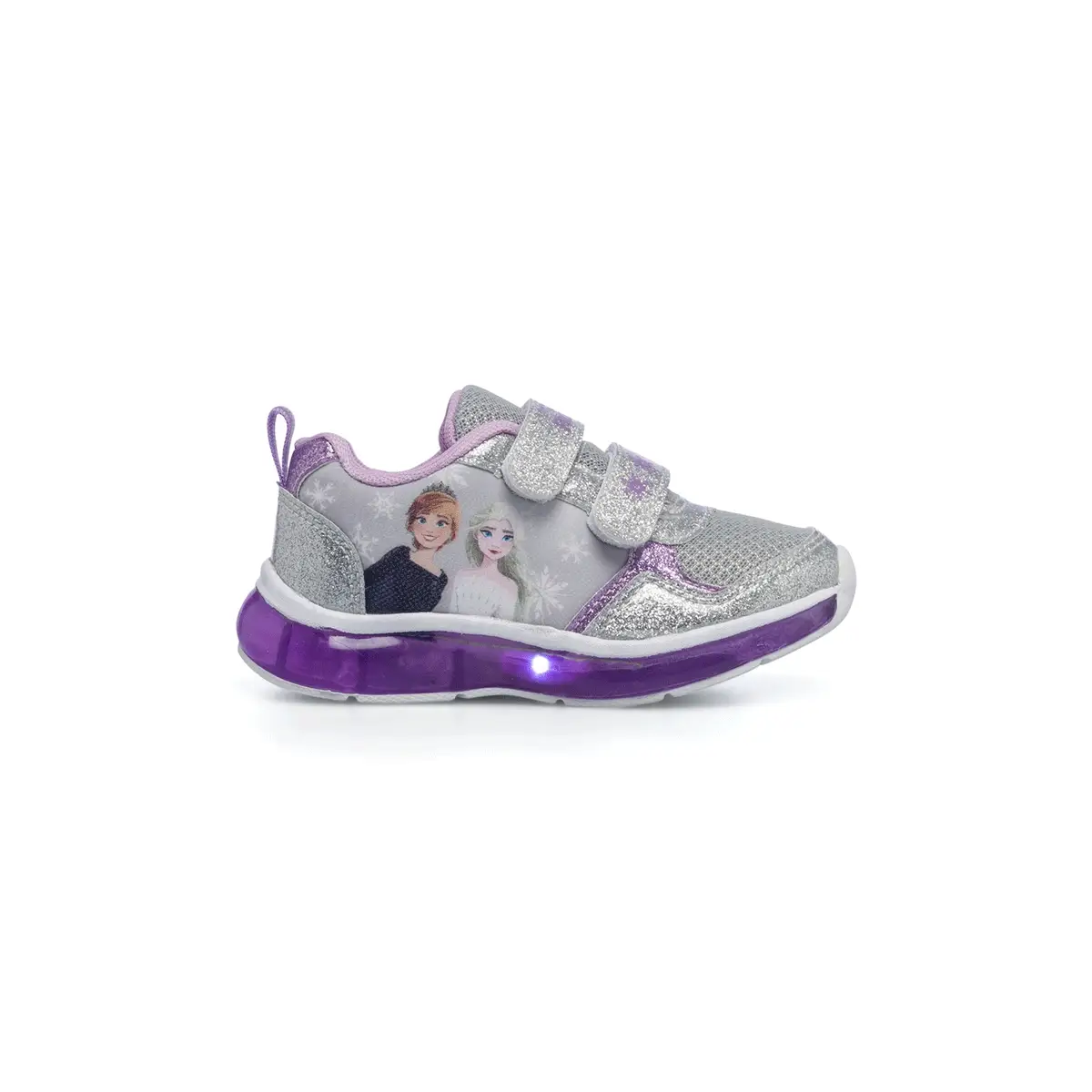 Scarpe da ginnastica argento effetto glitterato con luci nella suola Frozen