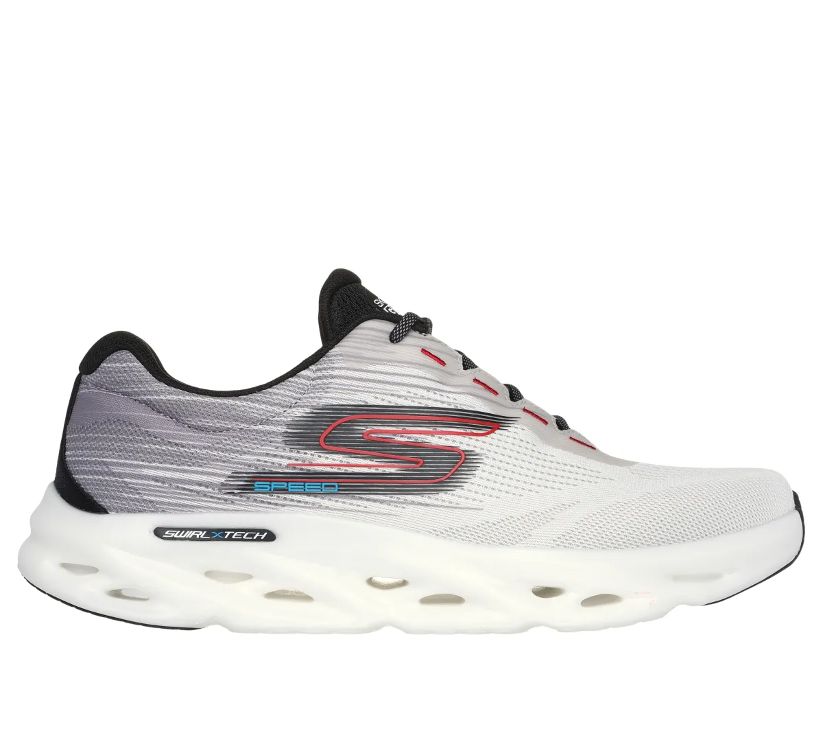 Scarpe da running bianche e grigie da uomo con ammortizzazione Hyper Burst Skechers GO RUN Swirl Tech Speed