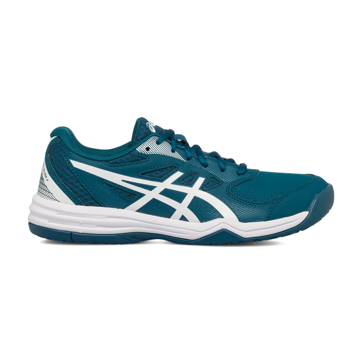 Scarpe da running blu e bianche da uomo con logo laterale Asics Court Slide 3