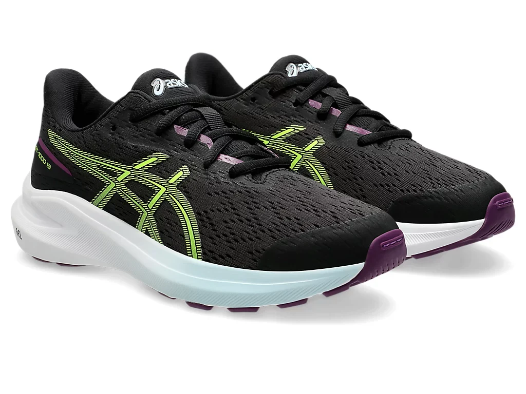 Scarpe da running da ragazzo nere con logo giallo fluo Asics con tecnologia GEL sul tallone