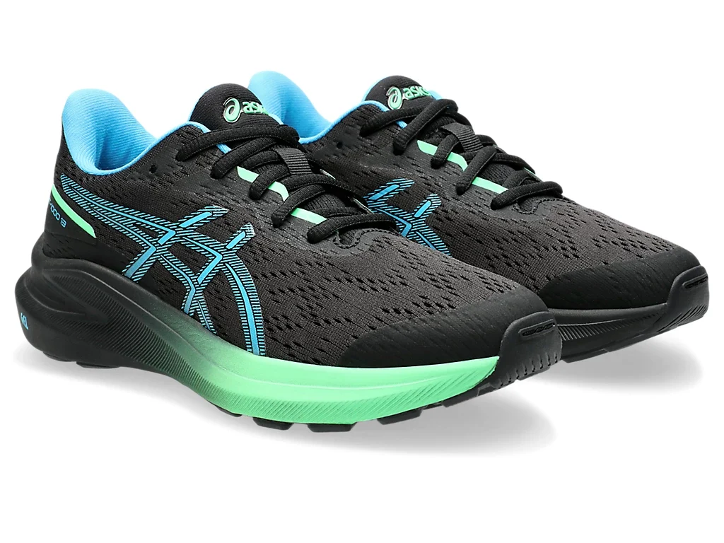 Scarpe da running da ragazzo nere e verde con logo Asics con Tecnologia GEL sul tallone