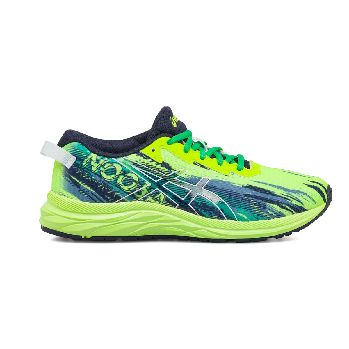 Scarpe da running da ragazzo verde fluo in tessuto mesh Asics Gel-Noosa Tri 13 Gs