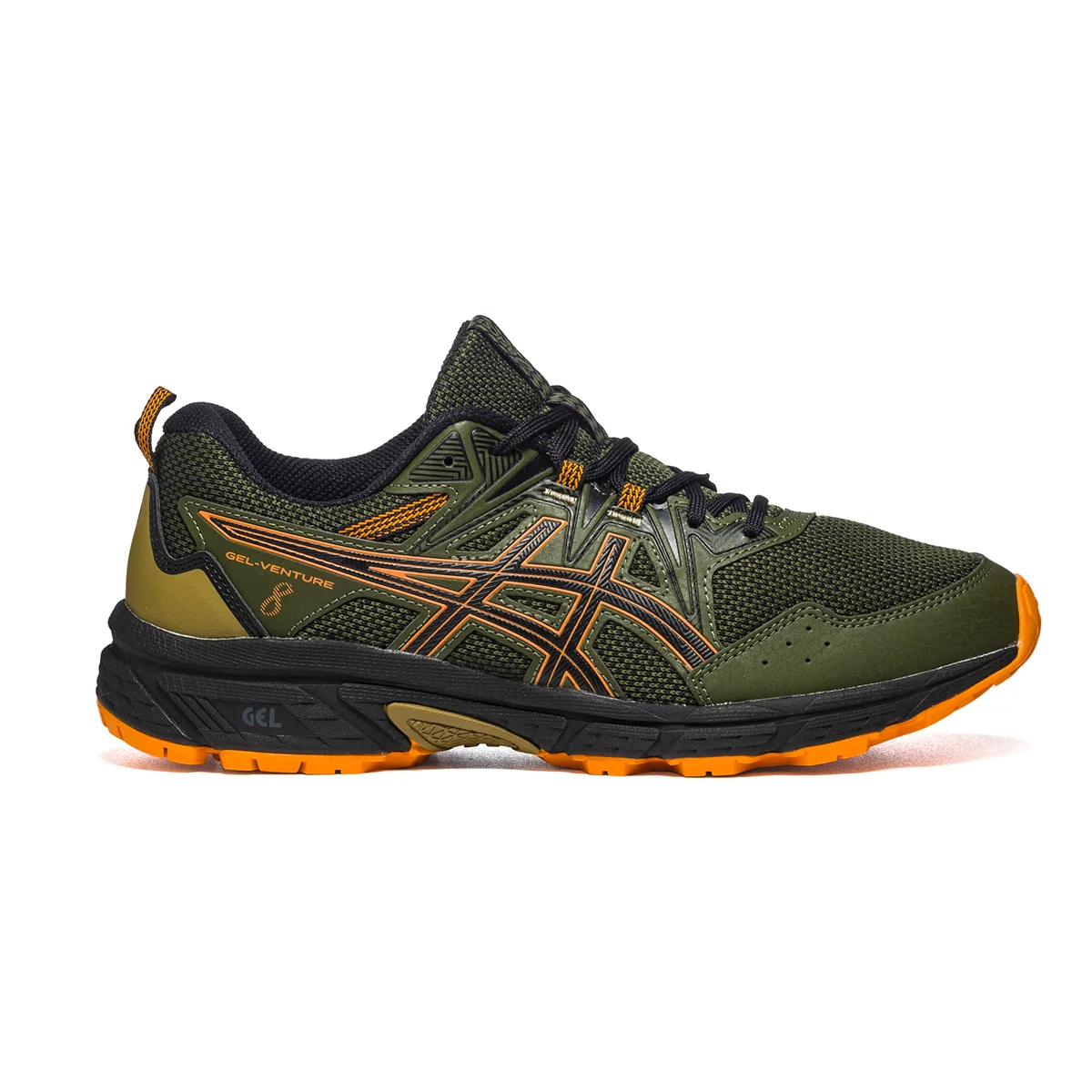 Scarpe da running verdi in tessuto mesh e similpelle con dettagli arancioni Asics Gel-Venture 9