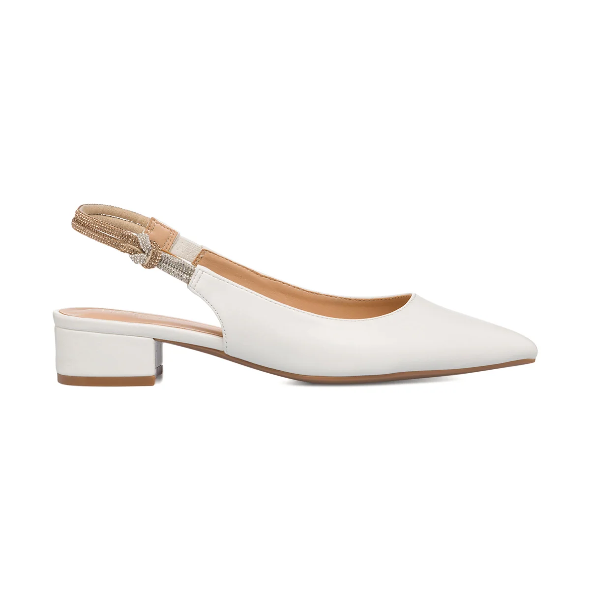 Scarpe slingback con tacco basso bianche e strass sul cinturino Lora Ferres