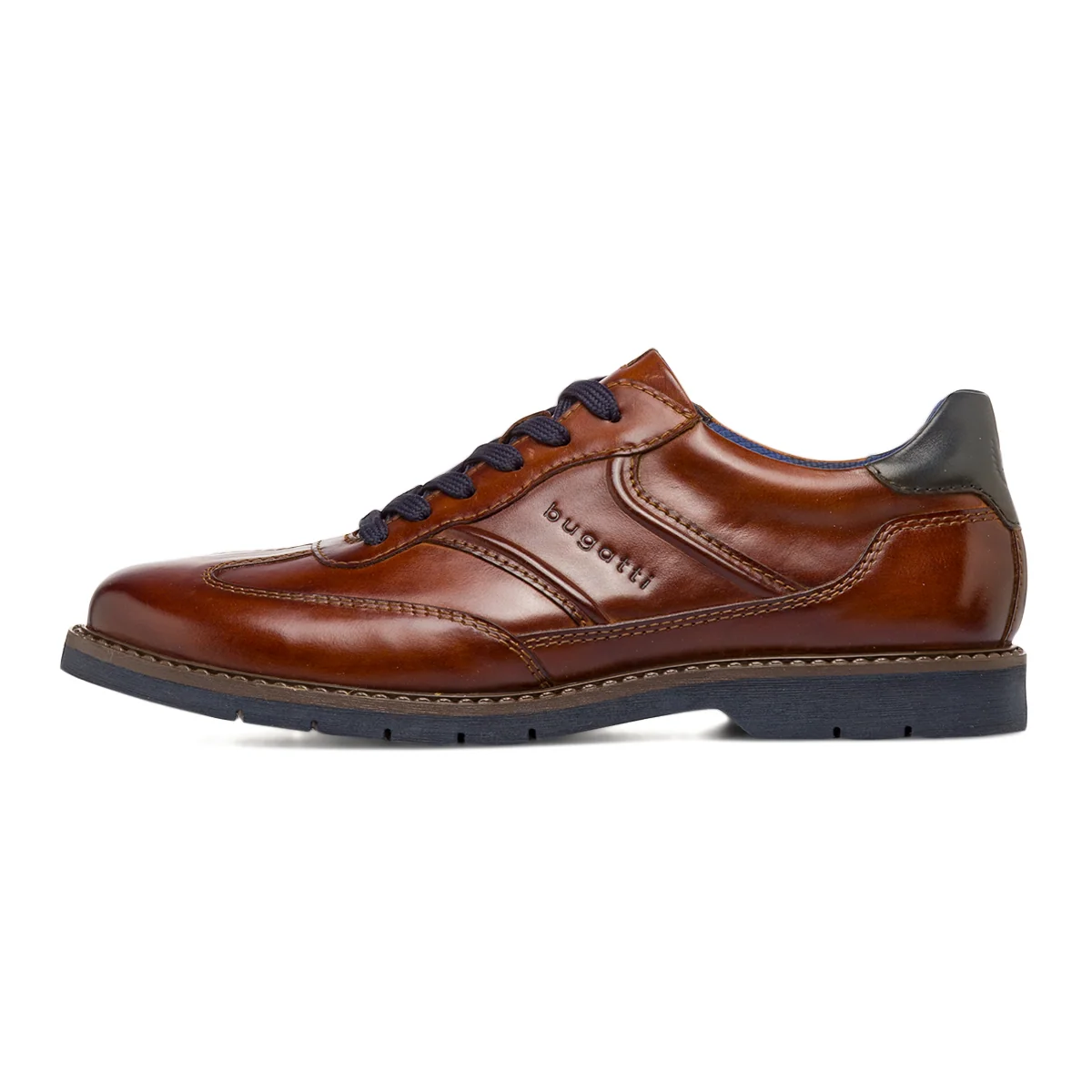 Scarpe stringate casual da Uomo in pelle marrone con lacci blu Bugatti