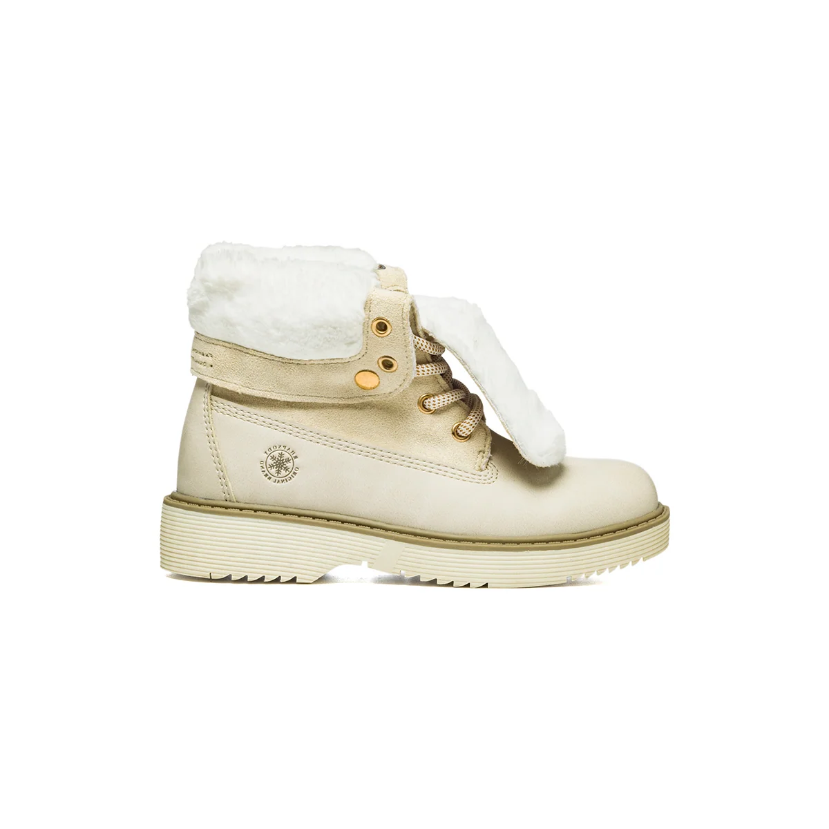 Scarponcini beige in similpelle e tessuto con imbottitura con pelo Rapsody