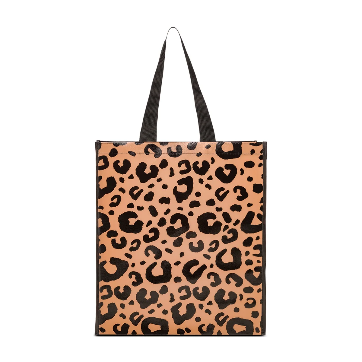 Shopper media animalier nera con fantasia leopardata