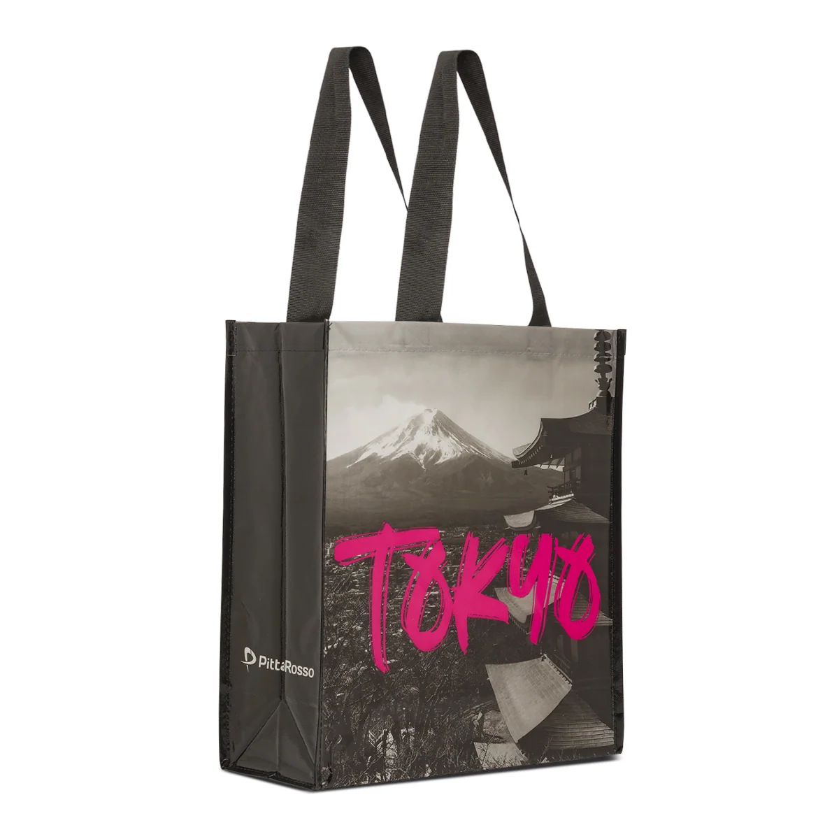 Shopper media nera con stampa Tokyo e scritta fucsia PittaRosso