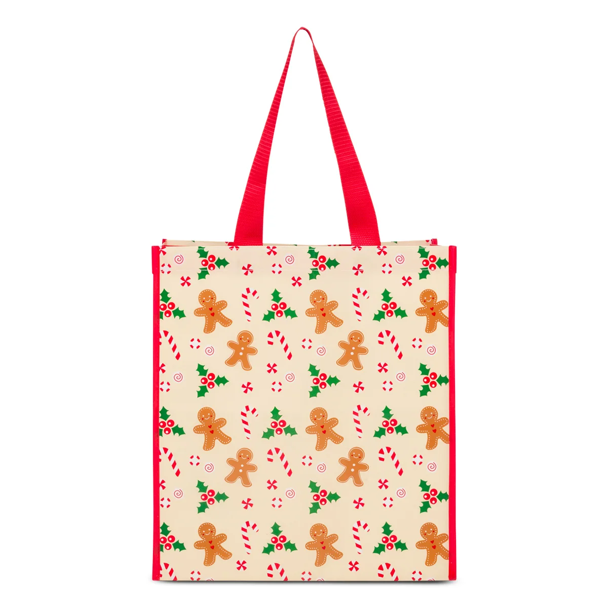 Shopper natalizia media beige e rossa in TNT