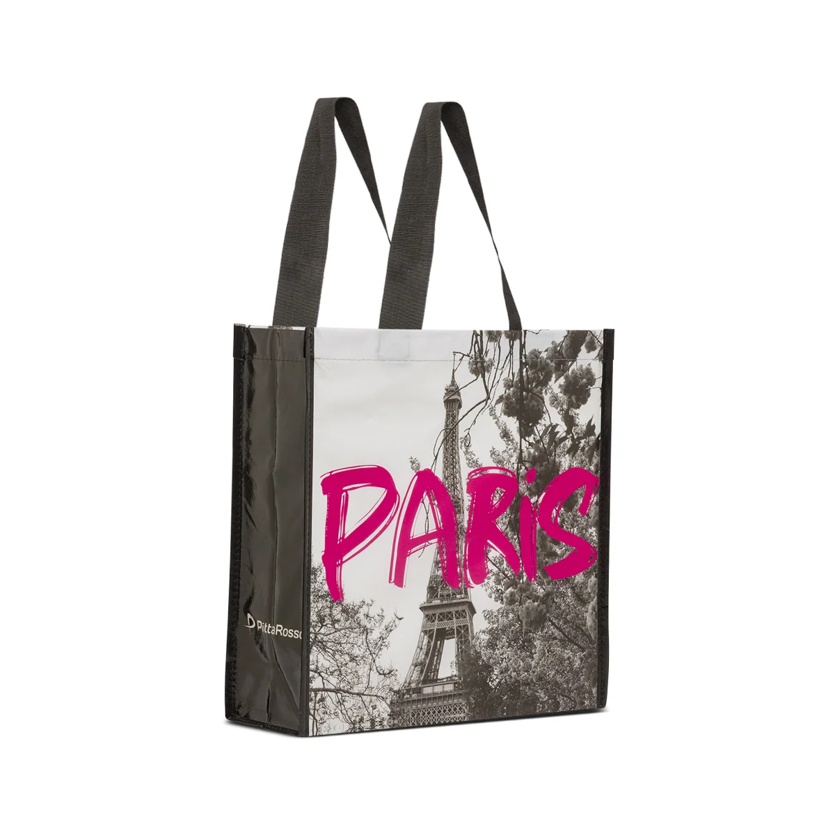 Shopper piccola nera con stampa Parigi e Torre Eiffel PittaRosso