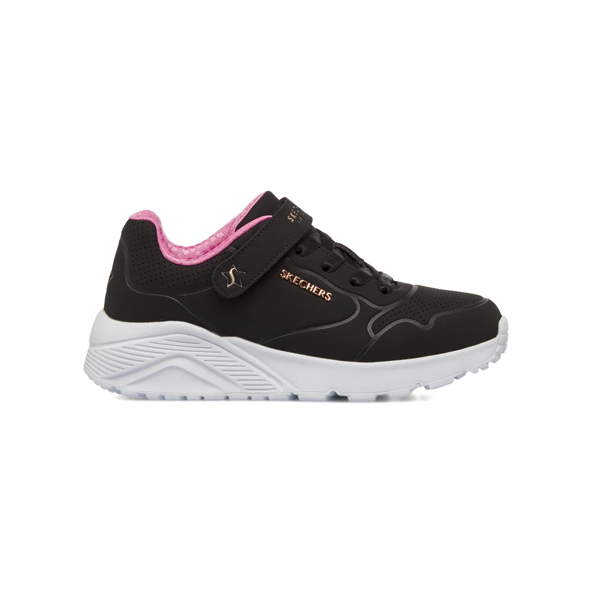 Skechers Street Uno Lite nere con dettagli rosa e oro rosa