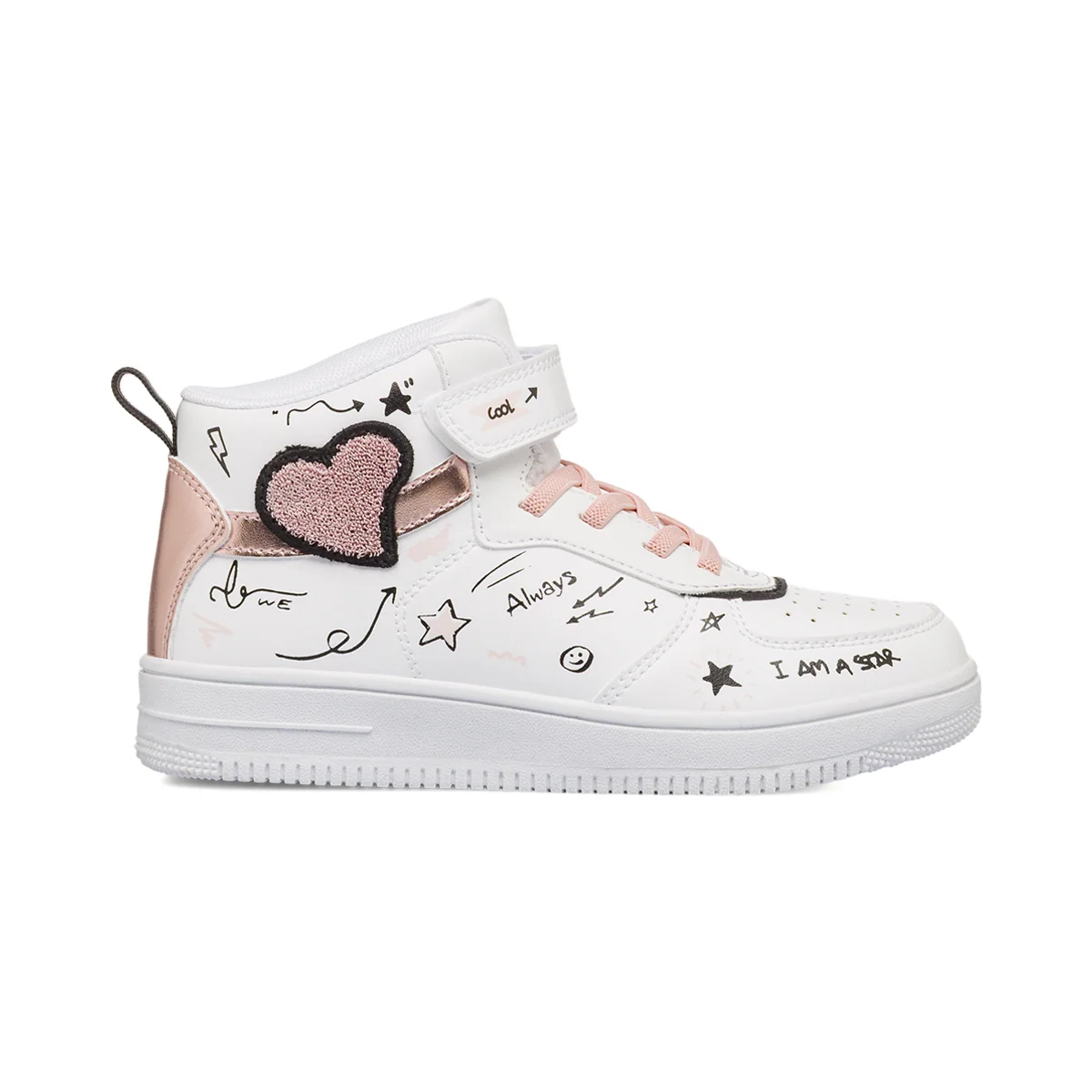 Sneakers alte Bambina bianche con grafiche e patch a cuore Dieci Baci