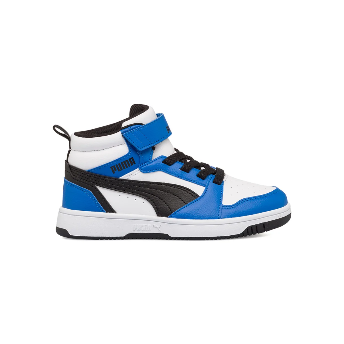 Sneakers alte bianche, blu e nere da bambino Puma Rebound v6 Mid AC+ PS