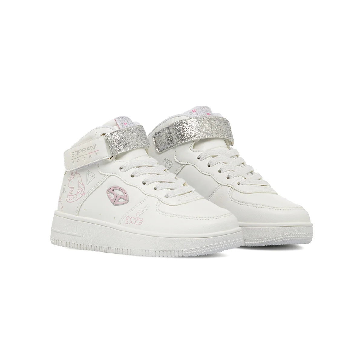 Sneakers alte bianche da Bambina con dettagli glitter Soprani Sport