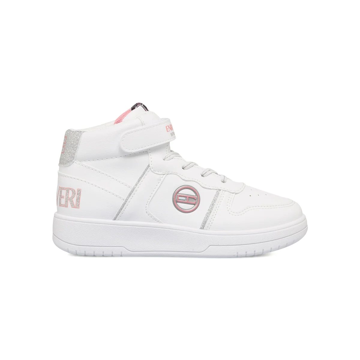 Sneakers alte bianche da bambina con dettagli glitterati argento Enrico Coveri