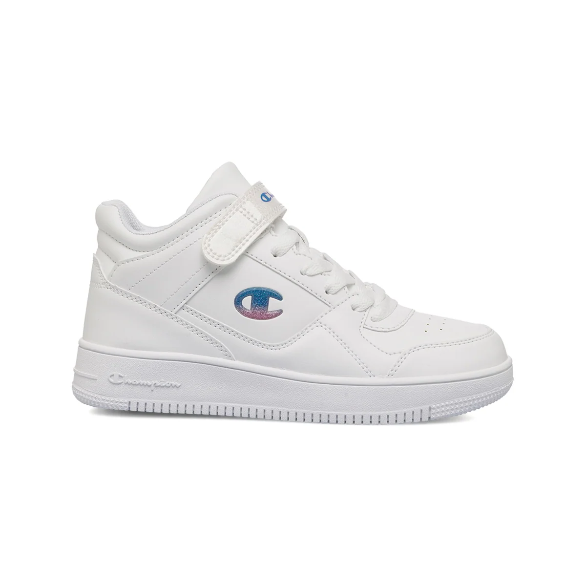 Sneakers alte bianche da bambina con logo laterale Champion Rebound Mid G Ps