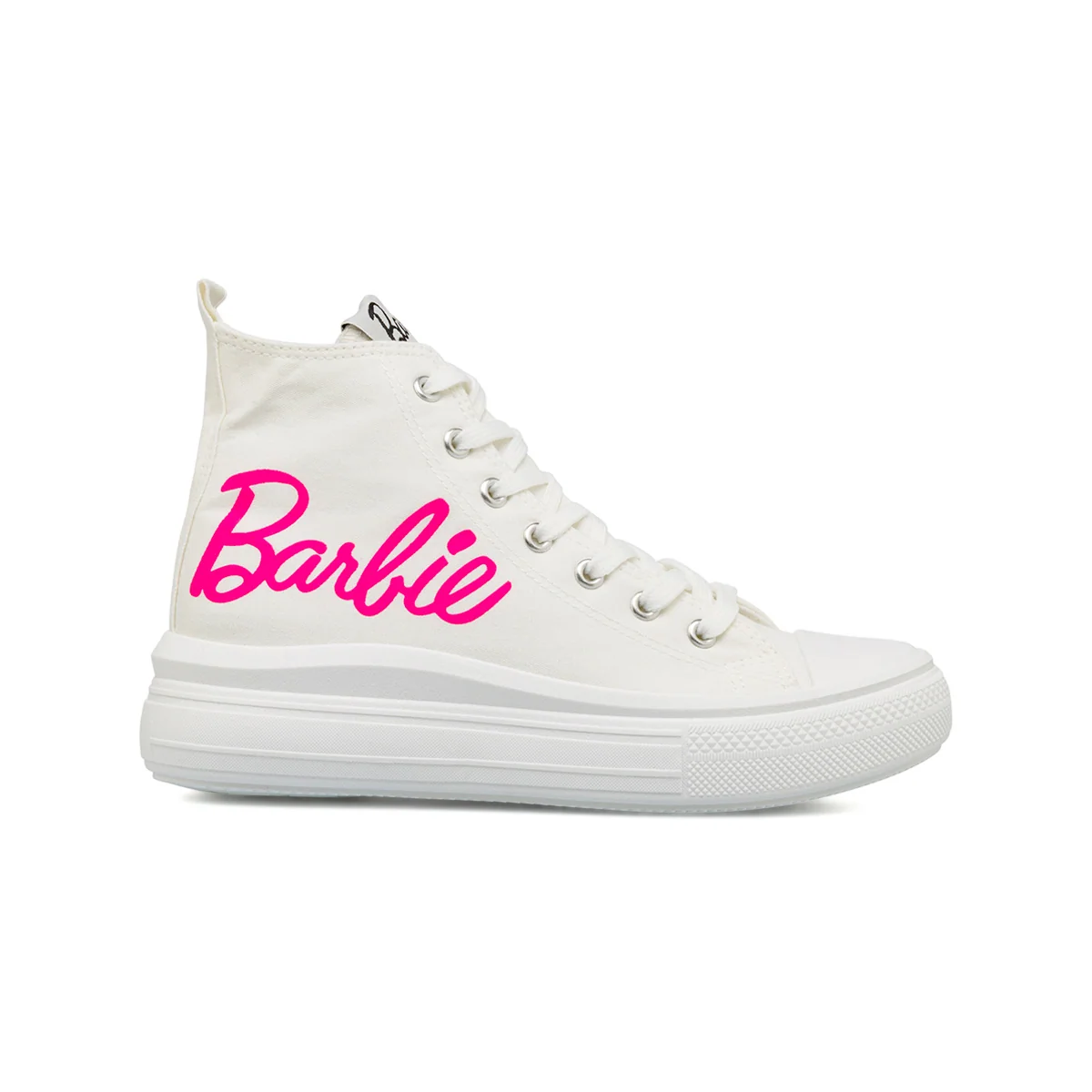 Sneakers alte bianche da Ragazza con suola Platform e logo rosa Barbie