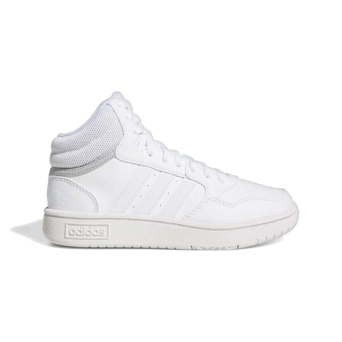 Sneakers alte bianche da ragazzo con design 3-stripes adidas Hoops Mid 3.0 K