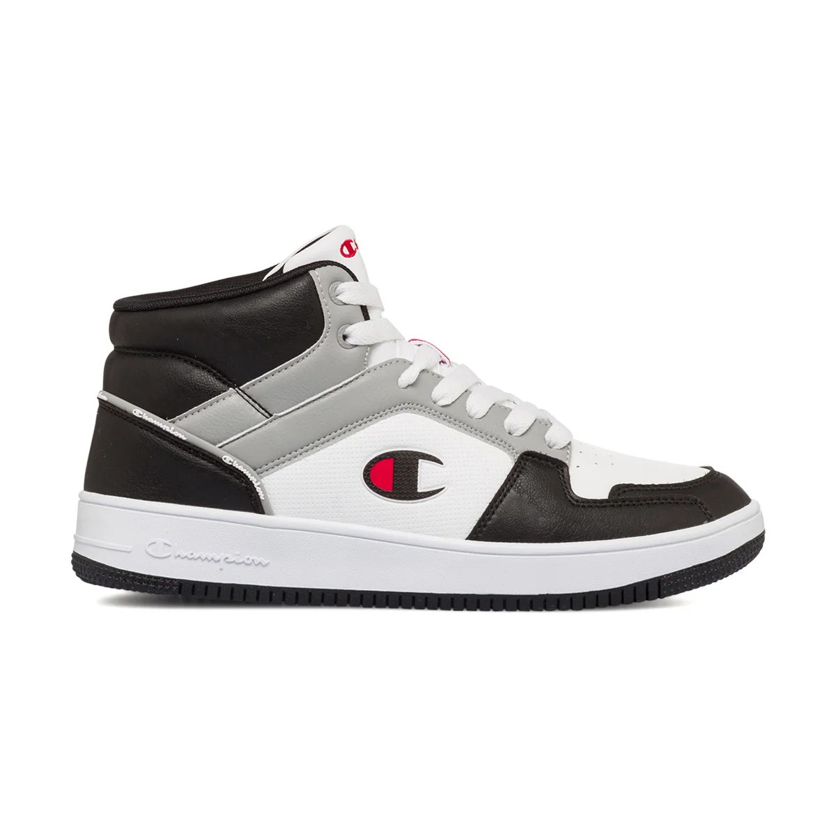 Sneakers alte bianche da uomo con dettagli neri e grigi Champion Rebound 2.0 Mid
