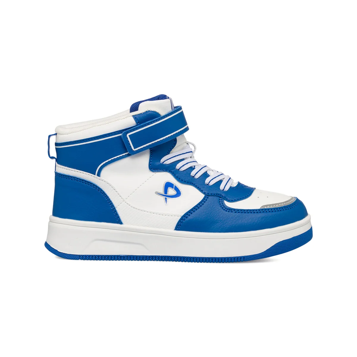 Sneakers alte bianche e blu da bambino con lacci e velcro P Go