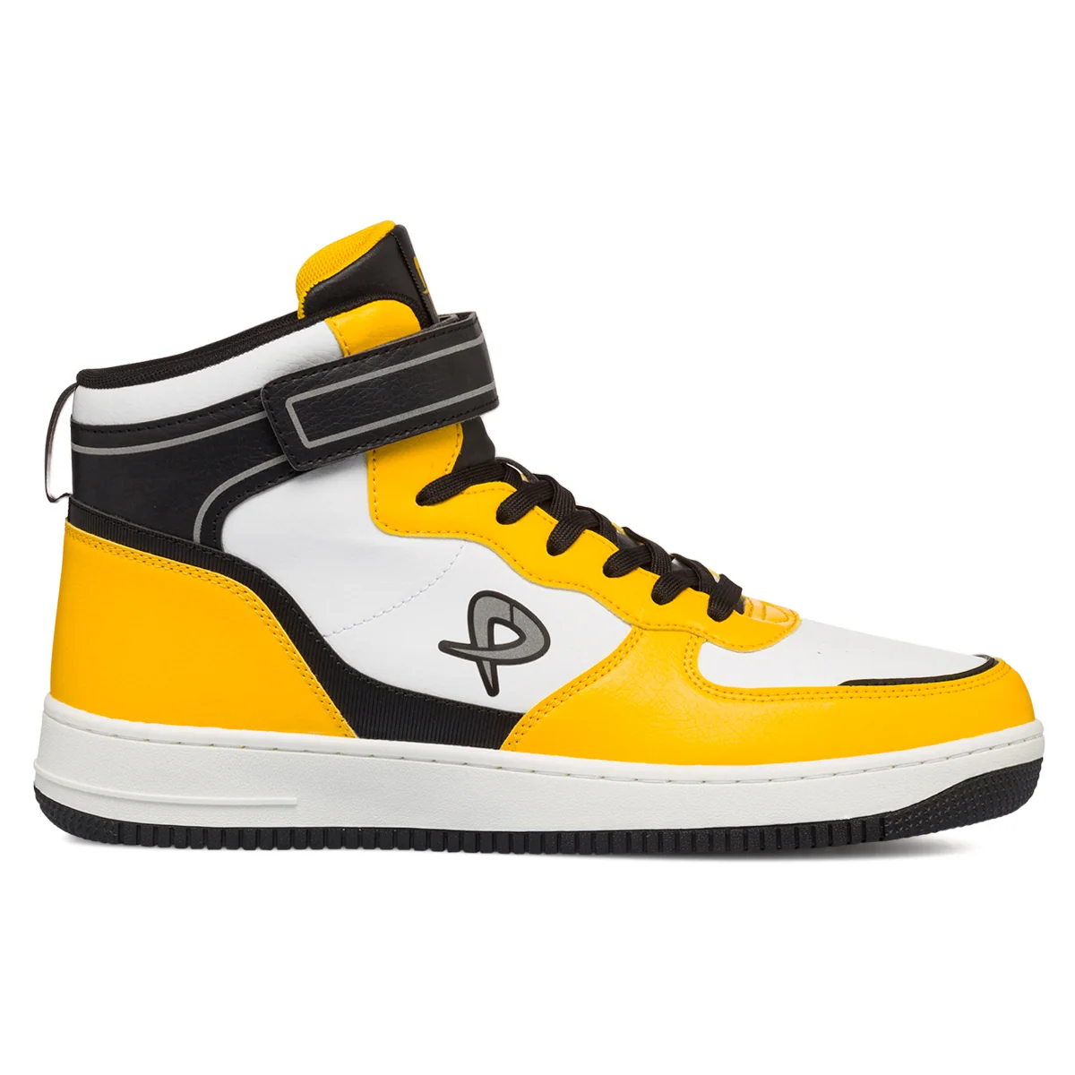 Sneakers alte bianche e gialle da uomo con lacci e velcro P Go