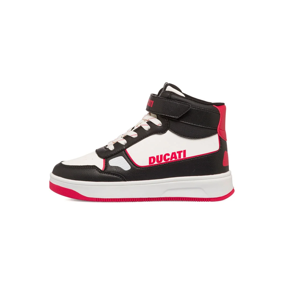 Sneakers alte bianche e nere da bambino con logo laterale Ducati Valencia 4 Mid Ps
