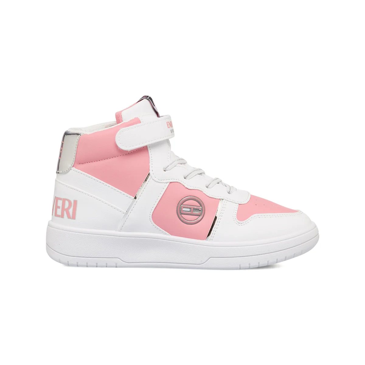 Sneakers alte bianche e rosa da bambina con logo laterale Enrico Coveri
