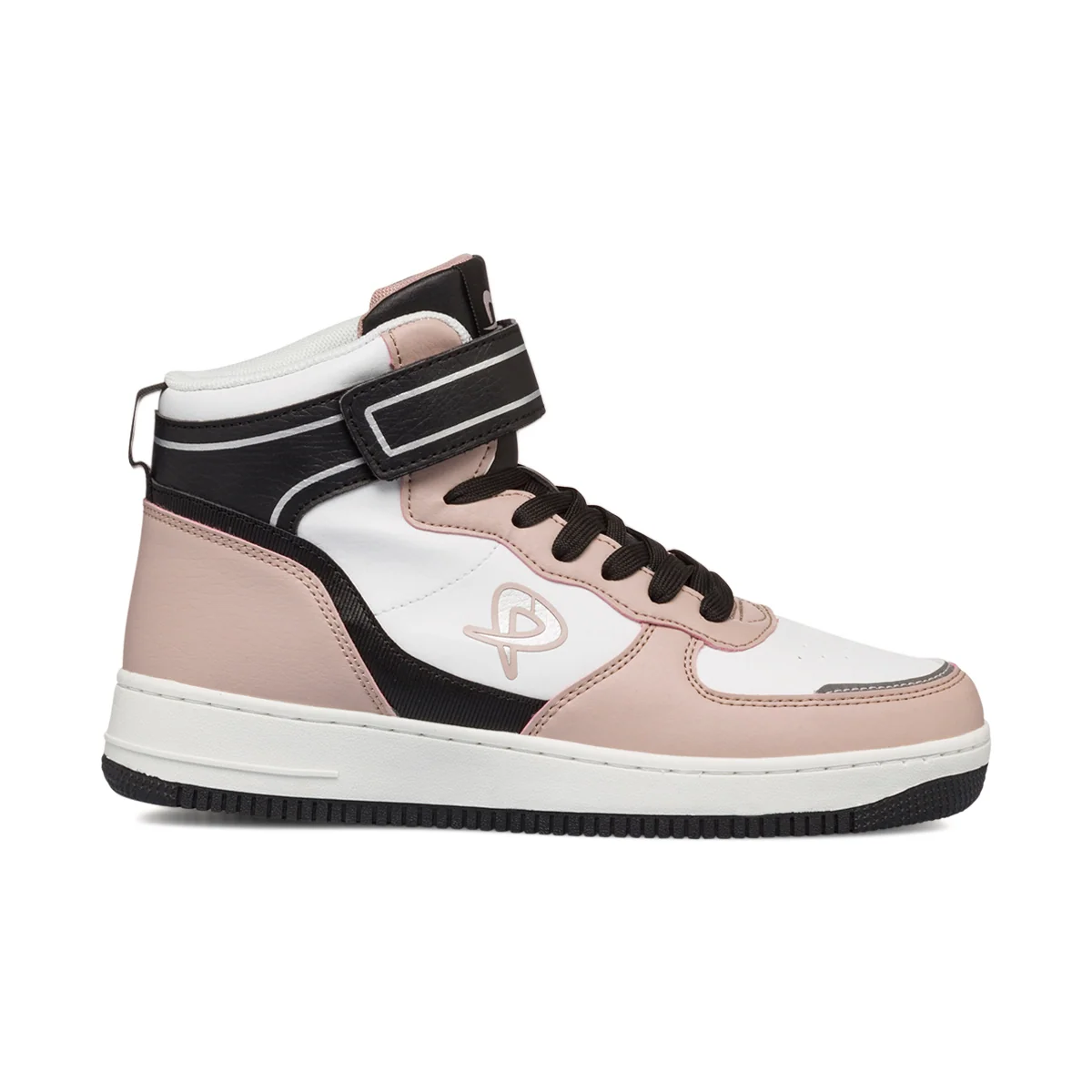 Sneakers alte bianche e rosa da donna con lacci e velcro P Go