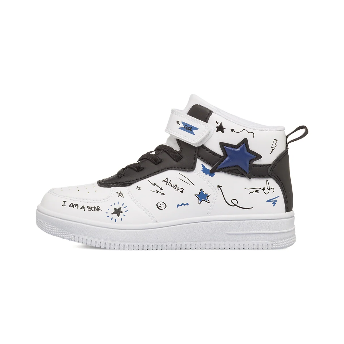Sneakers alte bianche Ragazzo con strappo e stampe graffiti Space Boy