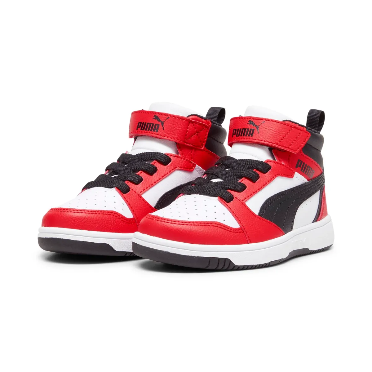 Sneakers alte bianche, rosse e nere da bambino Puma Rebound v6 Mid AC+ PS