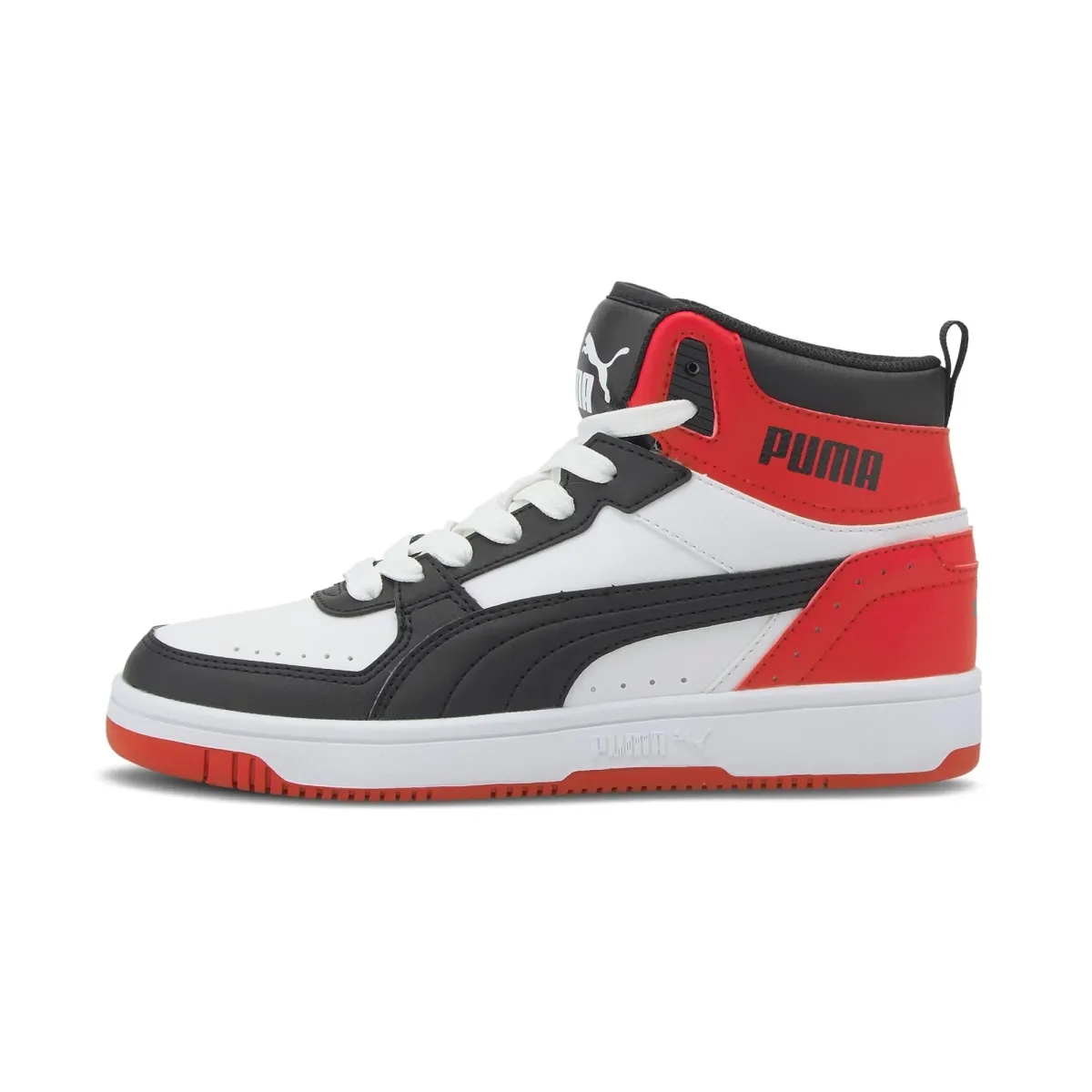 Sneakers alte bianche, rosse e nere da ragazzo Puma Rebound Joy Jr