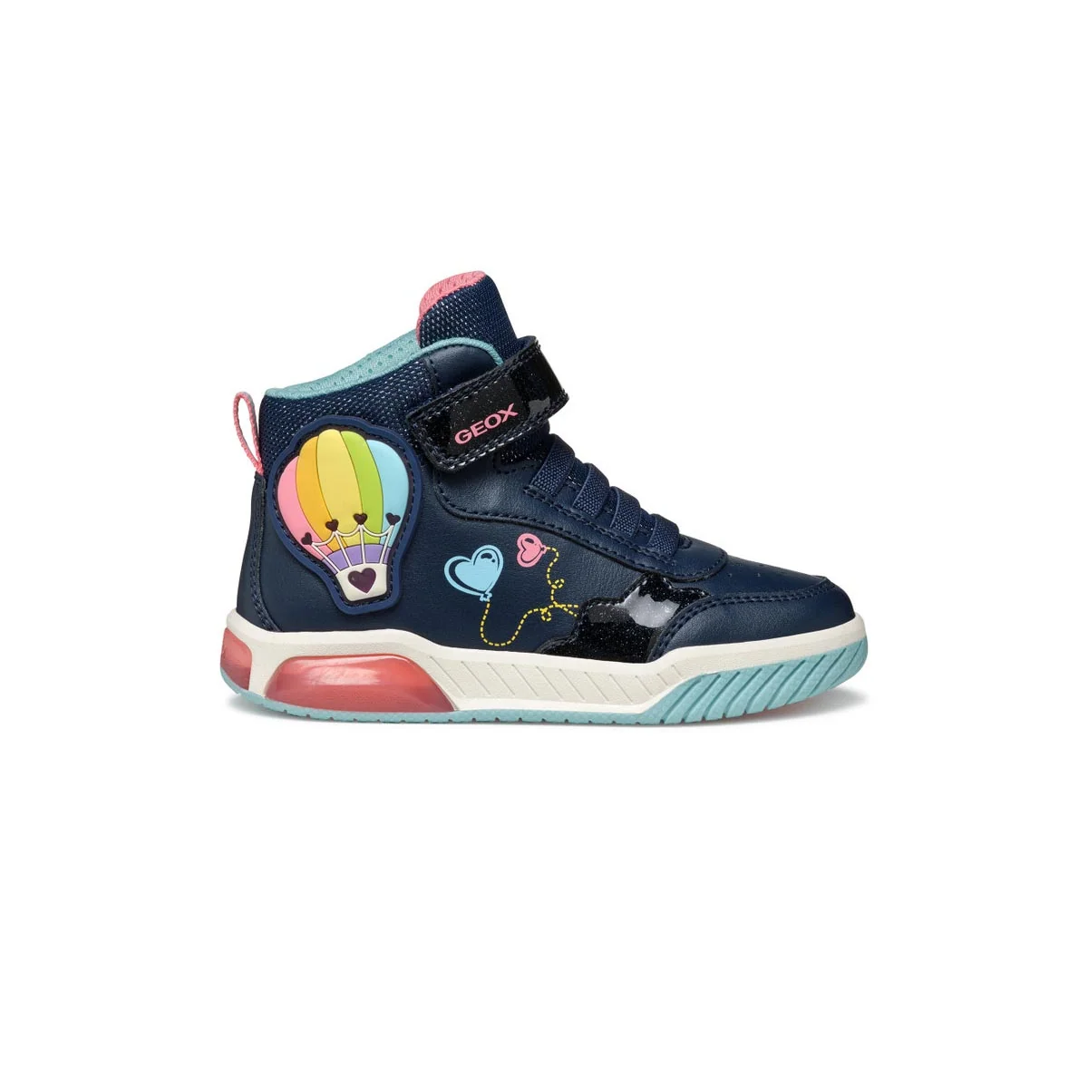 Sneakers alte blu da Bambina con suola traspirante e luci Geox