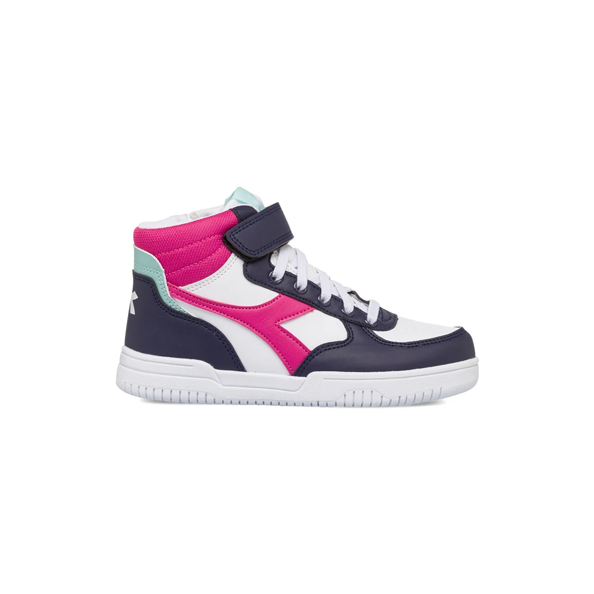 Sneakers alte da bambina bianche, blu e fucsia con doppio velcro e zip Diadora Raptor MID PS