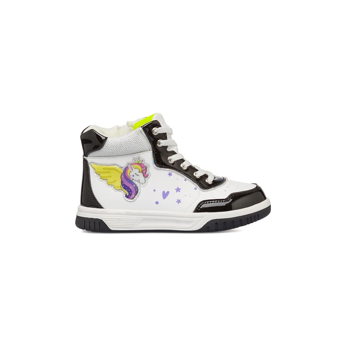 Sneakers alte da bambina bianche e nere con dettagli o unicorno Le Scarpe di Alice