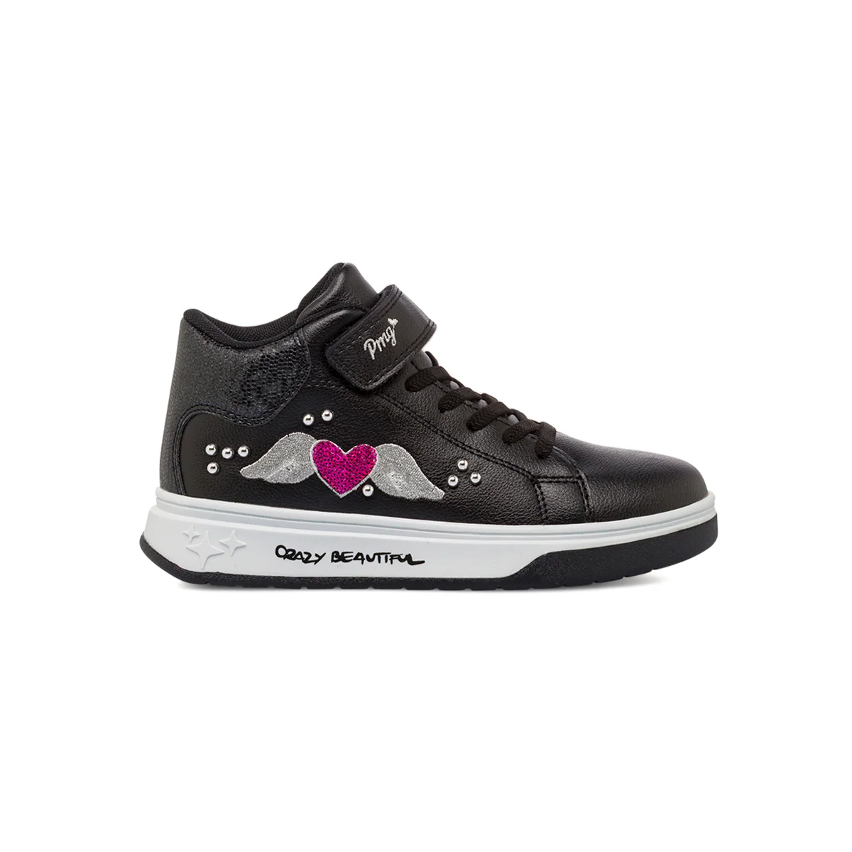 Sneakers alte da bambina nere con cuore glitter Primigi