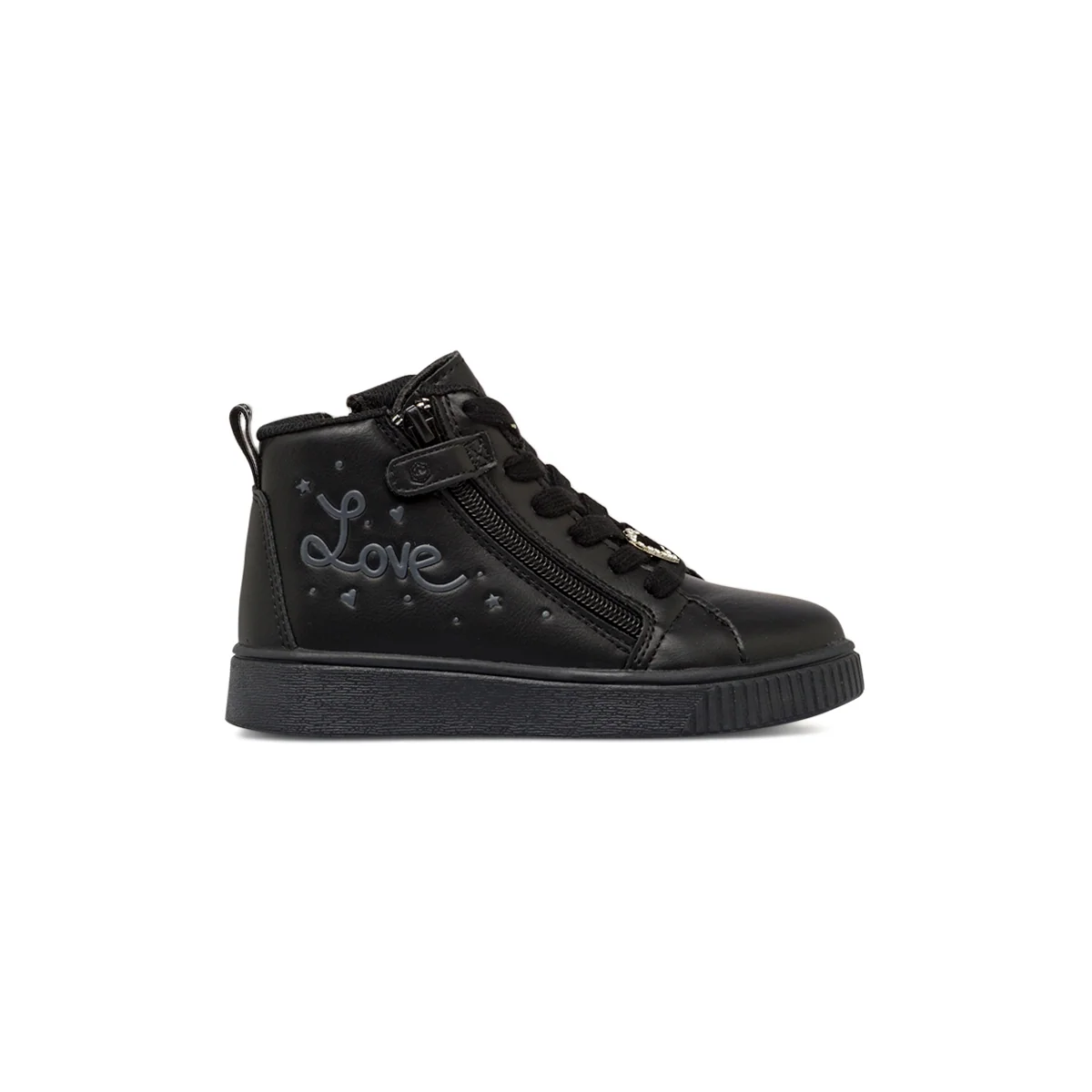 Sneakers alte da bambina nere con dettagli in strass e scritta Love Lumberjack