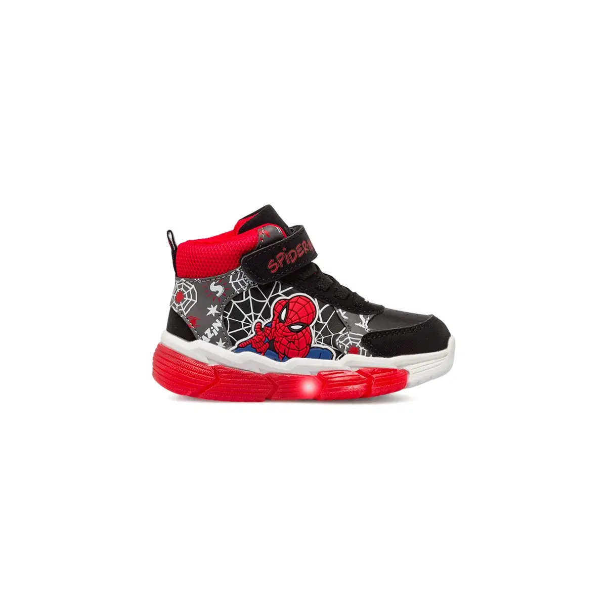 Sneakers alte da Bambino Nere con Luci e stampe ragnatela Spiderman