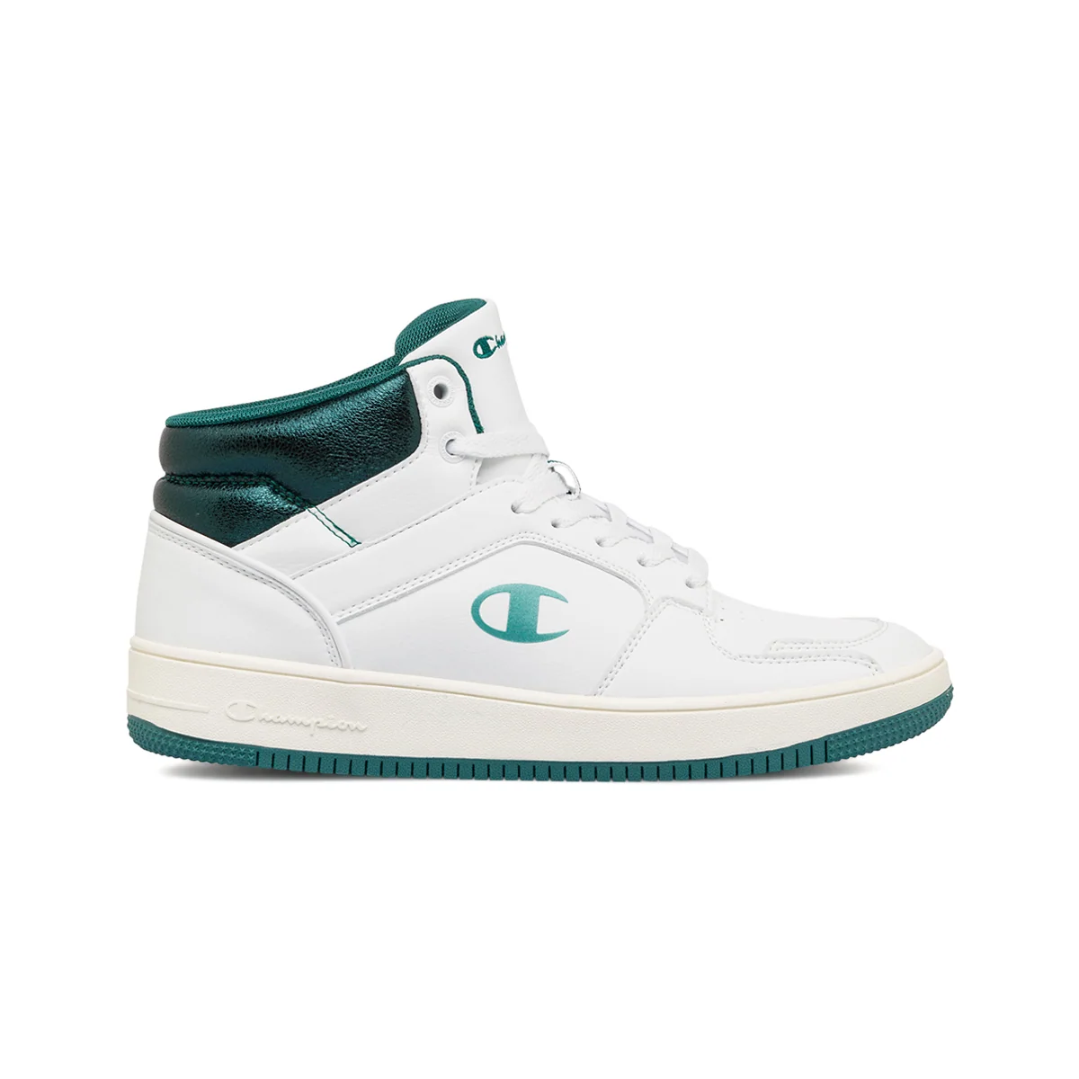 Sneakers alte da donna bianche con dettagli verde metallizzato Champion Mid Foil