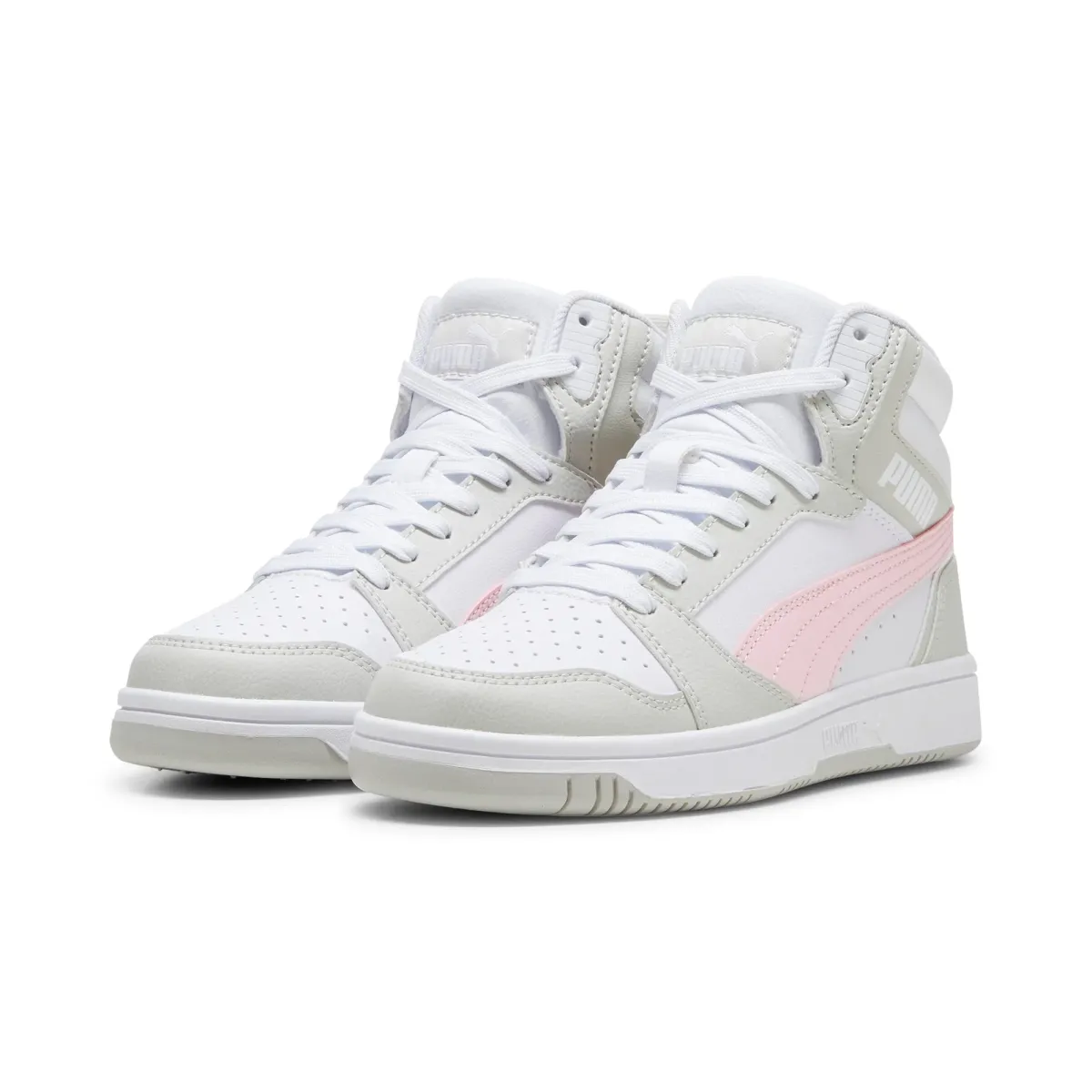 Sneakers alte da ragazza bianche con dettagli rosa e beige Puma Rebound V6