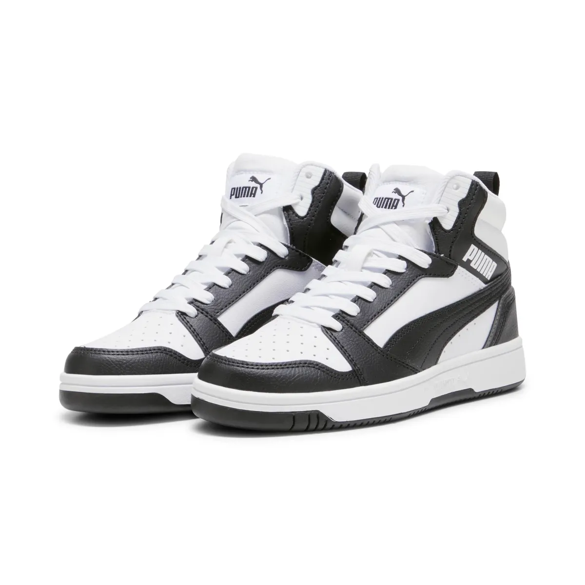 Sneakers alte da ragazzo bianche con dettagli neri e grigi Puma Rebound V6