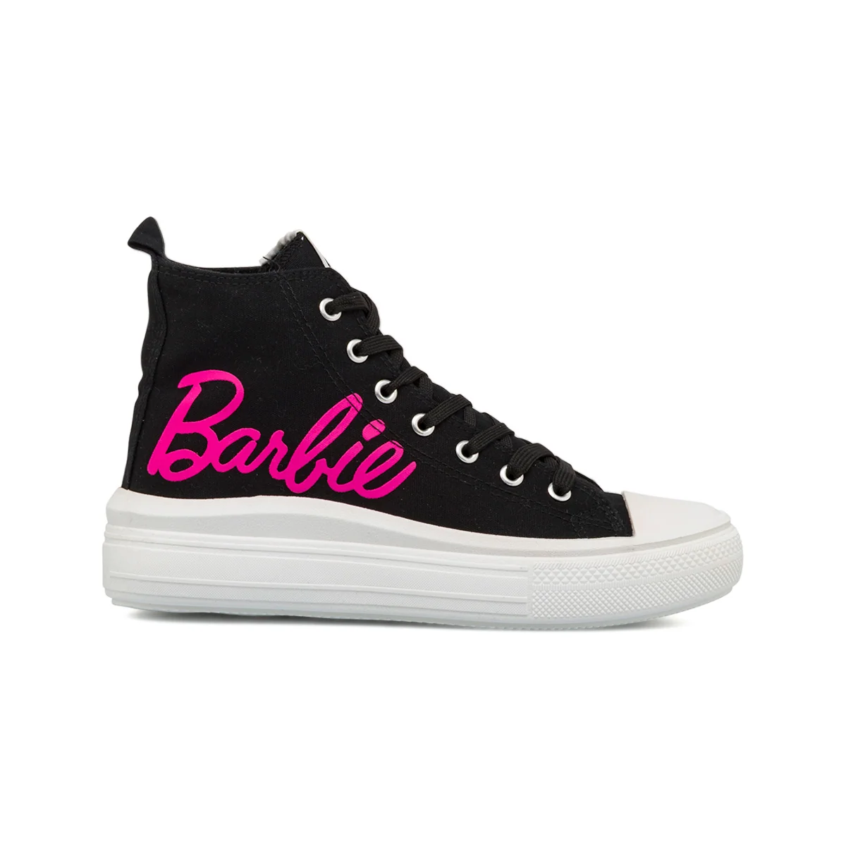 Sneakers alte nere da Ragazza con suola platform e logo rosa Barbie