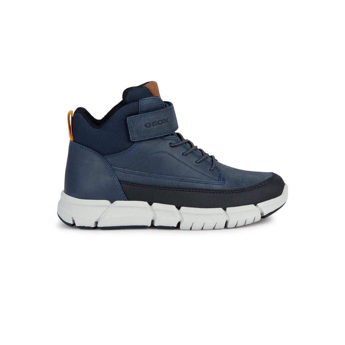 Sneakers alte traspiranti da bambino blu con strappo Geox