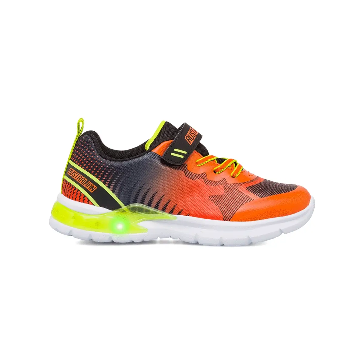 Sneakers arancioni e nere da ragazzo Australian Flash II con luci