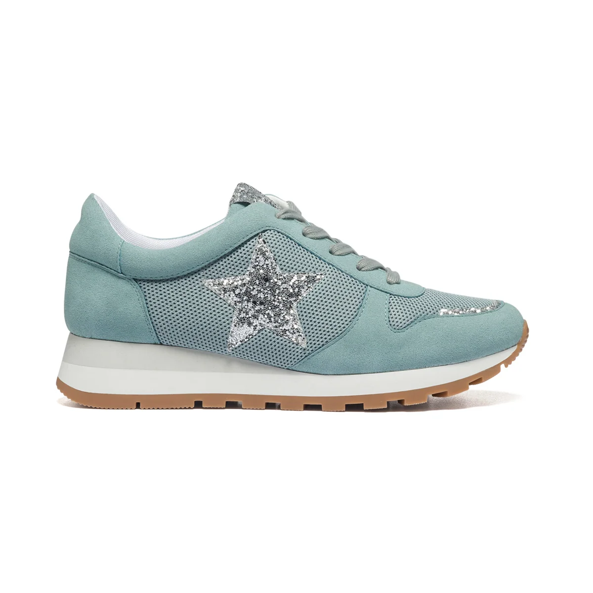 Sneakers azzurre in similpelle e tessuto con paillettes Lora Ferres