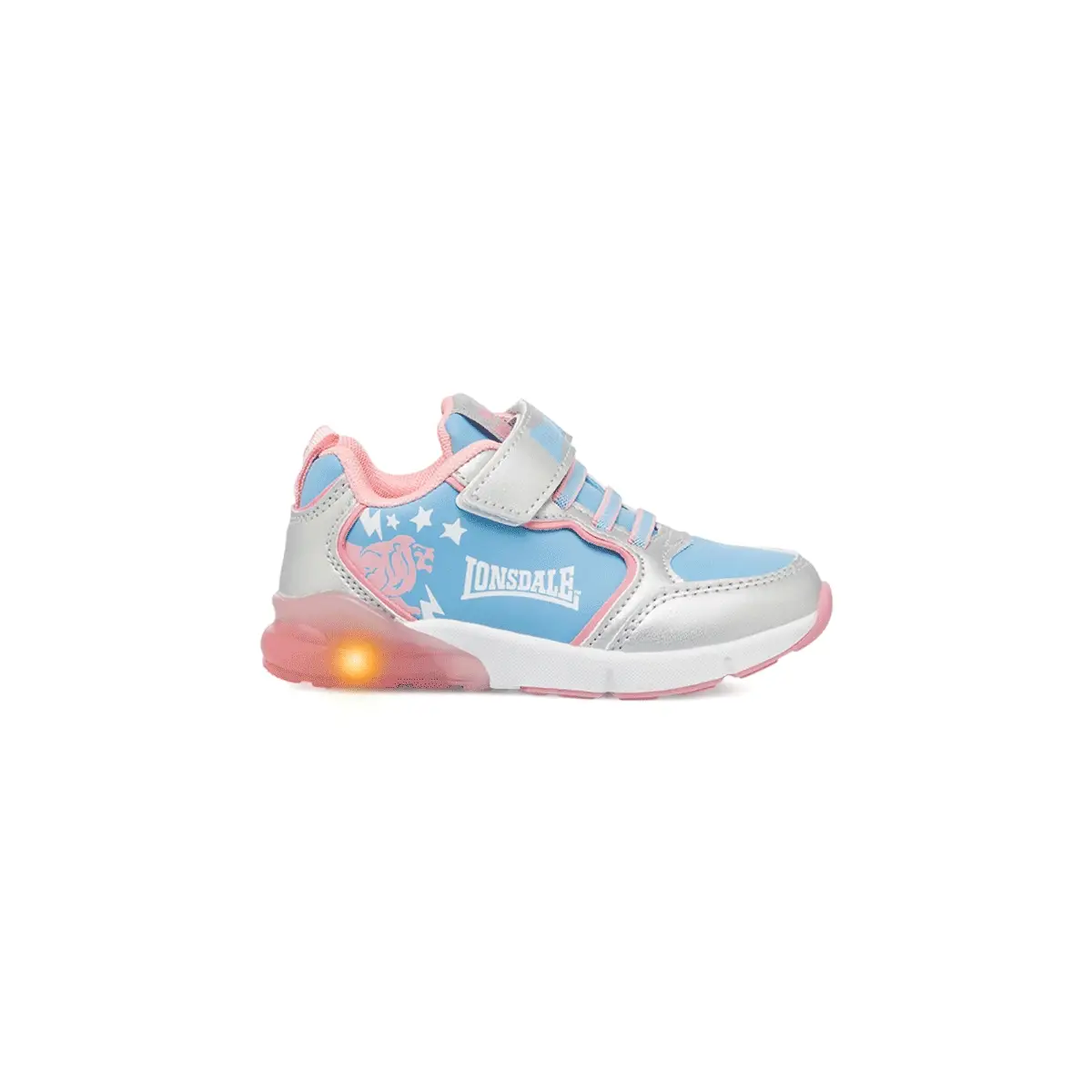 Sneakers Bambina Azzurre con Luci nella suola e dettagli Rosa Lonsdale