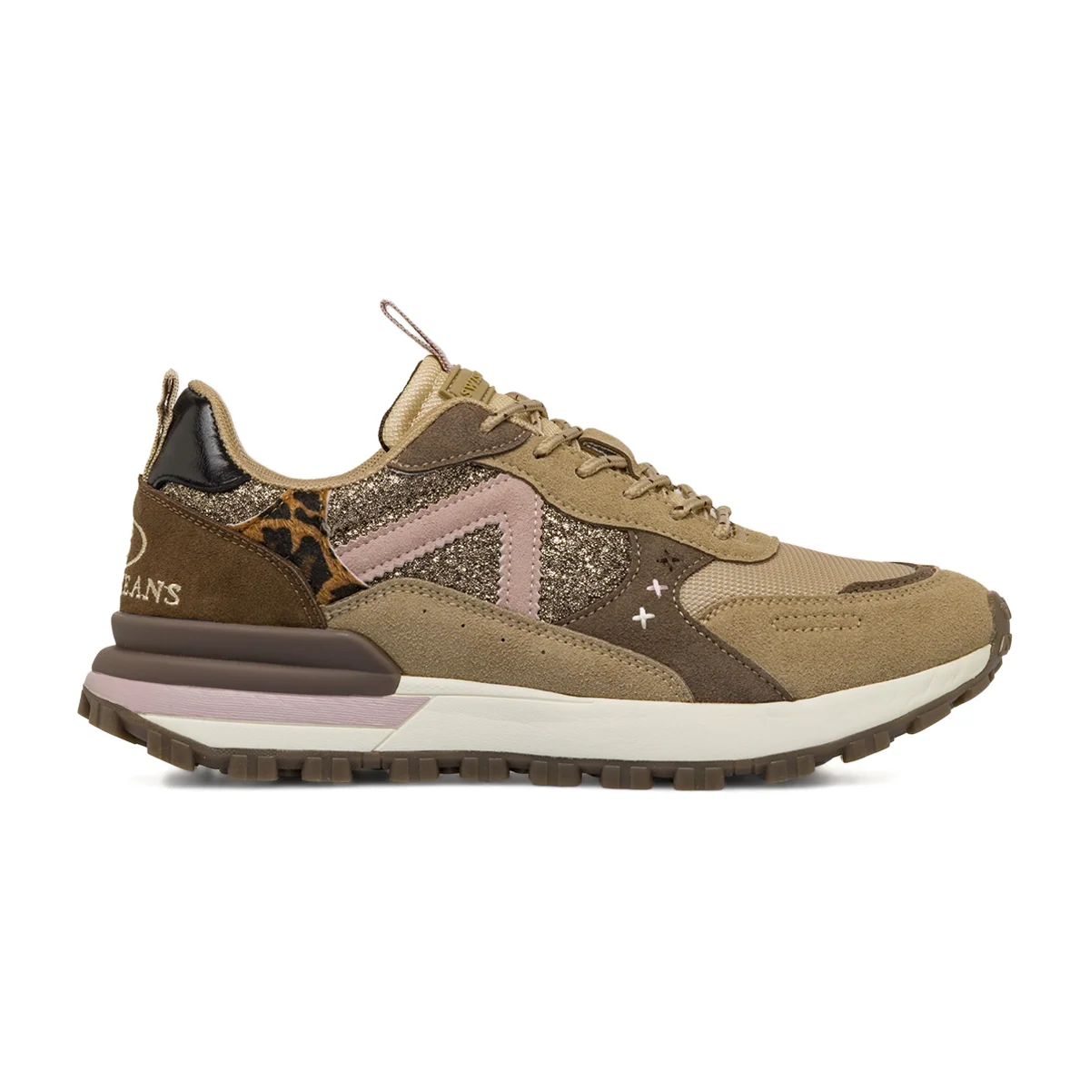 Sneakers beige da Donna con dettagli marroni e con glitter Swish Jeans